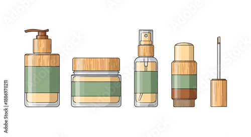 Vector illustration of sustainable cosmetic and personal care product packaging set
