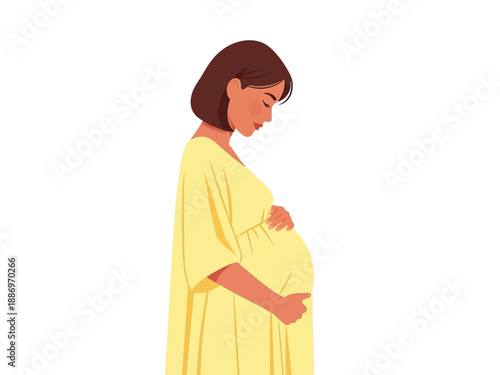 Illustration of a pregnant woman in a yellow dress holding her belly