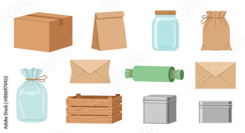 Assortment of Empty Packaging Containers and Materials for Storage and Shipping Logistics Illustration