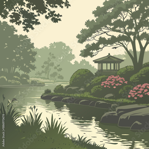 3D AR Visualization: Lakeside Garden with Reflections