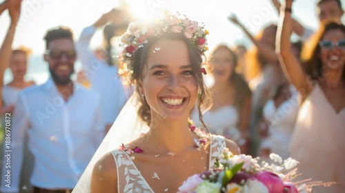 Video A newlywed couple celebrating their special day with colorful confetti
