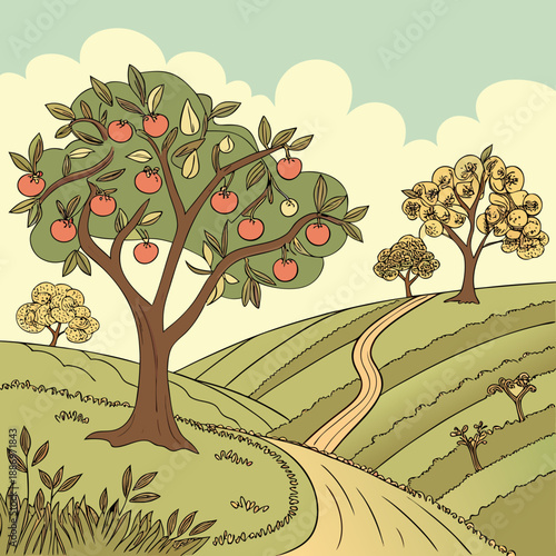 Hillside Orchard Landscape Design with Terraced Fruit Trees