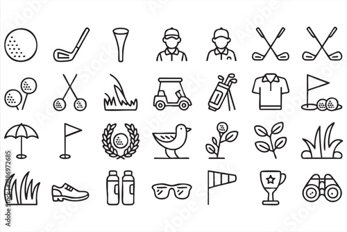 Golf Equipment and Course Icons for Mobile Apps and Web Interfaces