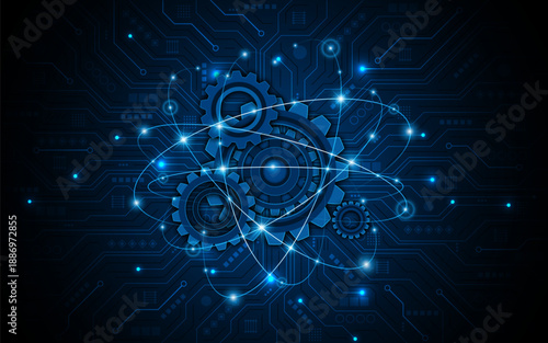 Gears or cogwheels. Concepts related to innovative technology, artificial intelligence, or advanced engineering.