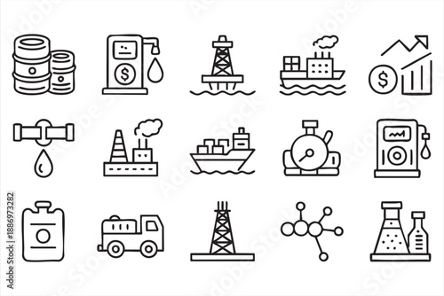 Oil and Gas Line Icons for Energy Industry UI and Industrial Systems