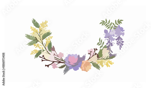 Decorative Floral Vector Illustration with Mimosa Wisteria and Sakura Branches