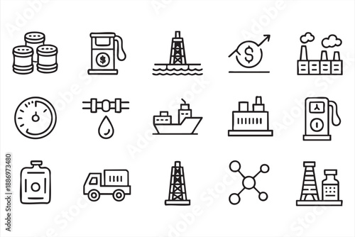Oil Refinery and Drilling Icons for Energy Management Applications