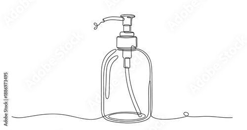 Minimalist line art of soap dispenser with pump mechanism. Non editable stroke