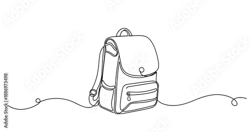 Minimalist line art of backpack on white background. Non editable stroke