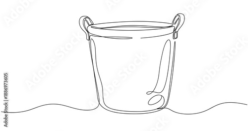 Minimalist continuous line drawing of a simple metal bucket. Non editable stroke