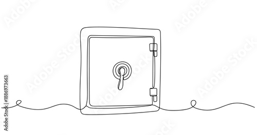 Minimalist line art of a secure safe door with keyhole and lock. Non editable stroke