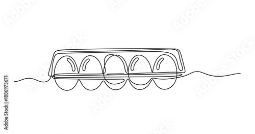 Continuous line drawing of egg carton with half dozen eggs. Non editable stroke