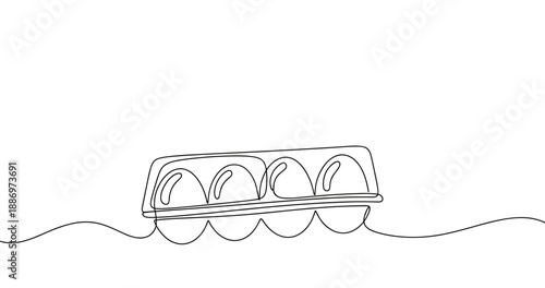 Minimalist line drawing of egg carton with six eggs. Non editable stroke