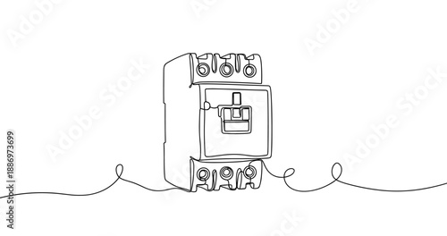 Single-line drawing of an electrical circuit breaker with wire connection. Non editable stroke