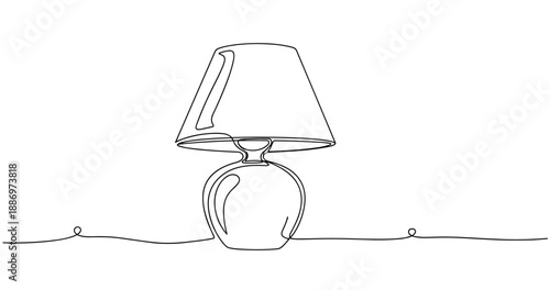 Minimalist one-line drawing of a stylish table lamp. Non editable stroke