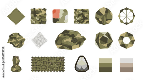 Low Poly Abstract geometric shapes and patterns in camouflage and earth tones