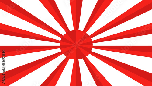 Low Poly Rising sun graphic with red rays emanating from a central circle on a white background