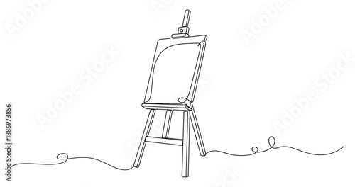Outline of blank canvas on easel with flowing line art. Non editable stroke