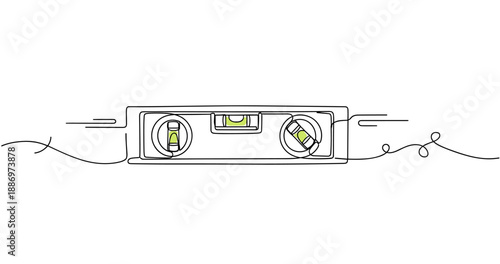 Continuous line drawing of a spirit level with vials for accurate measurement. Non editable stroke