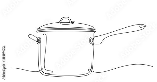 Continuous line drawing of saucepan on white background. Non editable stroke
