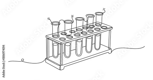 Line art illustration of test tubes in holder for laboratory and science education. Non editable stroke