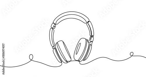 Continuous line drawing of modern headphones on white background. Non editable stroke