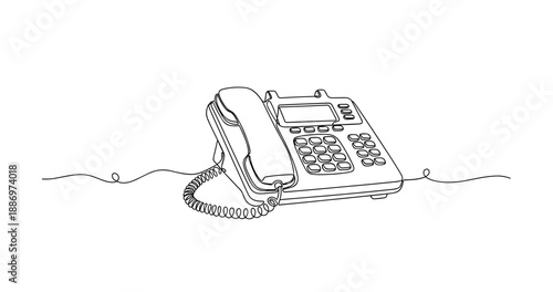 Line art of office corded telephone with keypad and handset. Non editable stroke