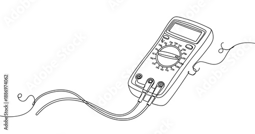 Digital multimeter with probe wires for electrical testing. Non editable stroke