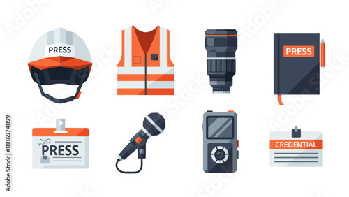 Low Poly Journalism and media equipment collection for press professionals and reporters