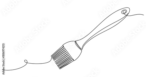 Black and white line art of a kitchen pastry brush with handle. Non editable stroke