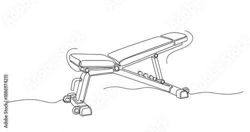 Minimalist line art of adjustable workout bench for home gym. Non editable stroke