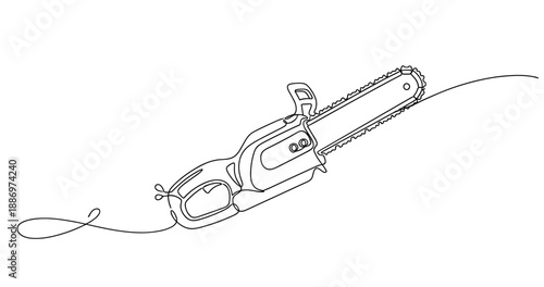 Continuous line drawing of electric chainsaw on white background. Non editable stroke