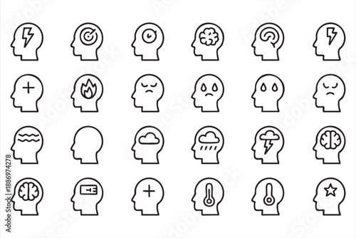 Psychology Head Icons for Therapy Platforms and Mental Wellness UI