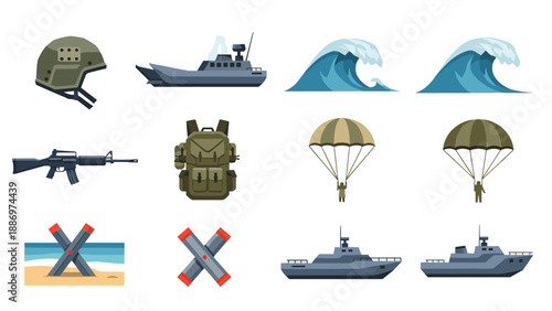 Low Poly Collection of military equipment and elements for combat and survival scenarios