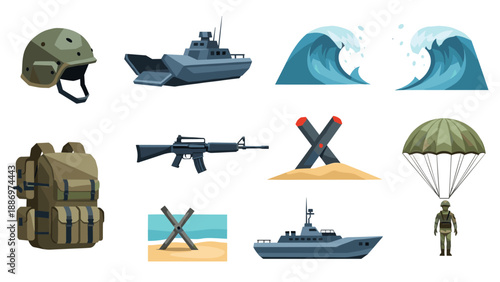 Low Poly Military equipment and combat elements collection for strategic game design