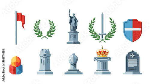 Low Poly Collection of heraldic symbols and emblems for design and illustration