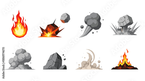 Low Poly Collection of cartoon explosion and fire effects for games and animations