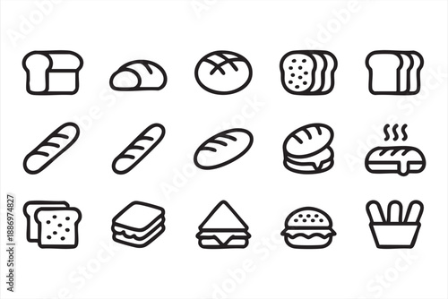 Bread and Fast Food Icons for Restaurant Apps and Web Interfaces