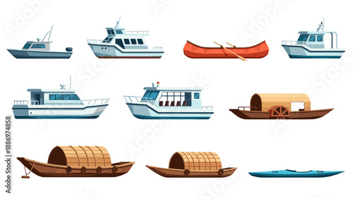Low Poly Collection of diverse boats and watercraft for various transportation needs