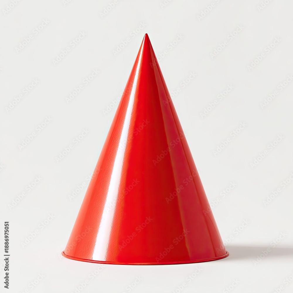 Fototapeta premium A Red Shiny Conical Geometric Shape Object with Smooth Surface, Isolated on White Background with Shadow