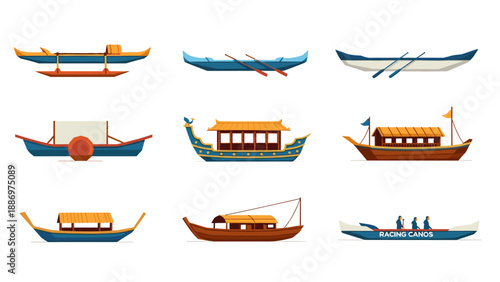 Low Poly Collection of diverse traditional and modern boats and watercraft