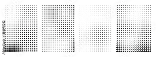 Halftone dot texture set with different density grids, monochrome abstract background patterns
