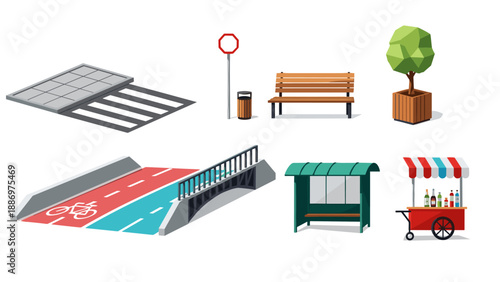 Low Poly Collection of urban infrastructure elements for city planning and design