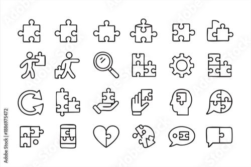 Teamwork Puzzle Icons for Collaboration and Workflow UI