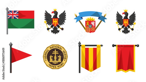 Low Poly Collection of heraldic symbols, flags, and emblems from various countries and regions