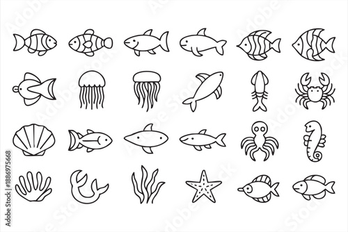 Marine Life Icons for Aquarium Websites and Wildlife UI