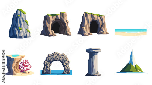 Low Poly Collection of stylized low-poly natural landscape elements and geological formations