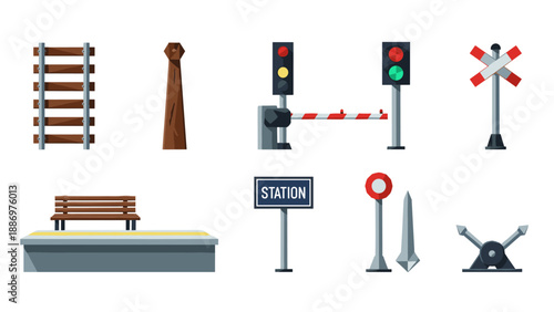 Low Poly Collection of railway elements and station infrastructure for transportation design