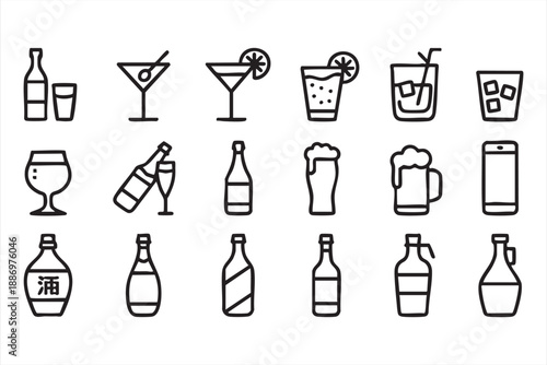 Alcohol Drink Icons for Bar Menus and Cocktail Apps