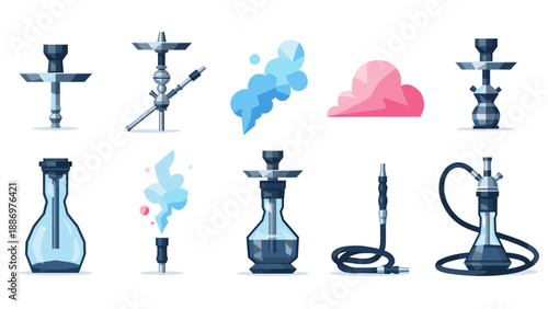 Geometric hookah set with smoke elements and modern design